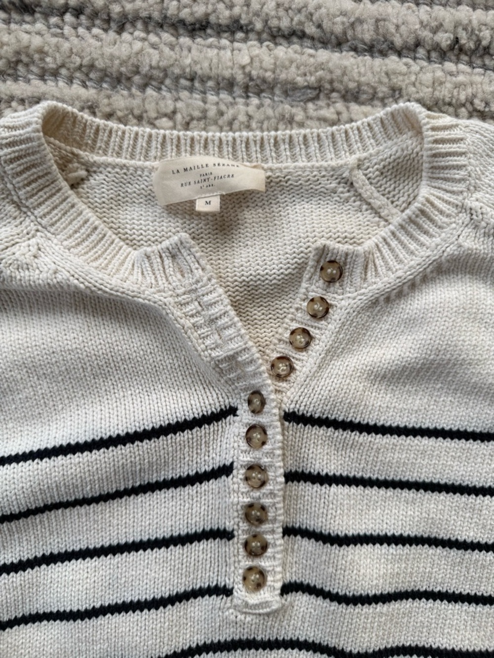 Sezane Striped Sweater in Cream and Navy - Picture 2 of 3